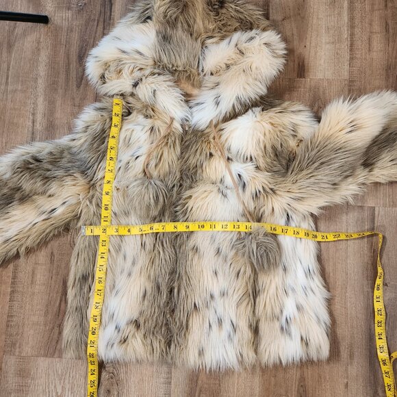 Vintage 90s Nine West Faux Fur Hooded Jacket Brown Spotted Y2K Mob Wife Glam M - Picture 6 of 10